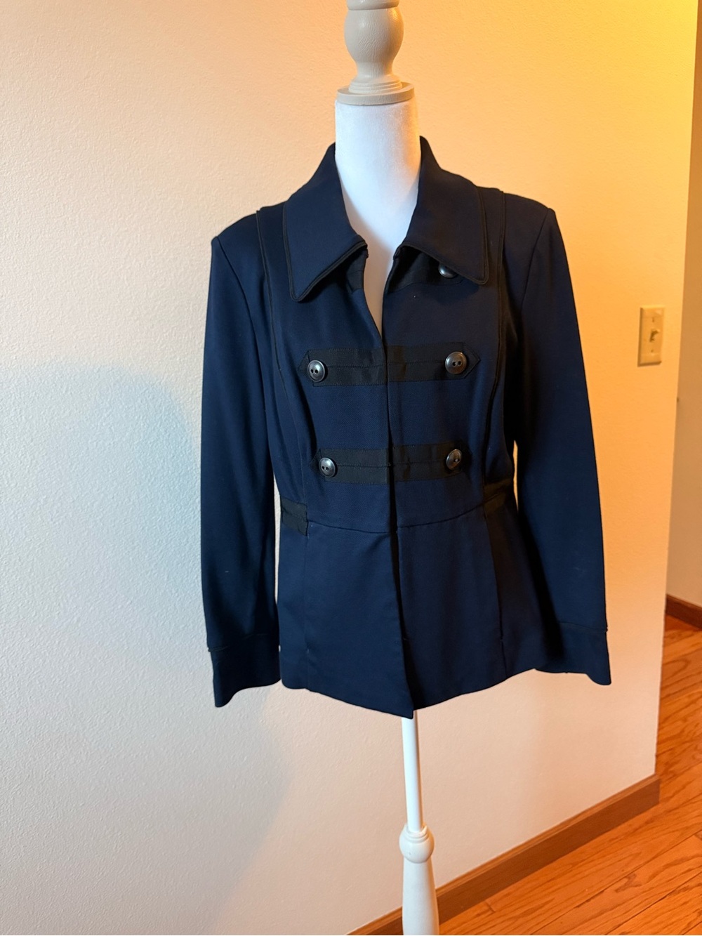 CAbi Navy Double-Breasted Military Pea Coat